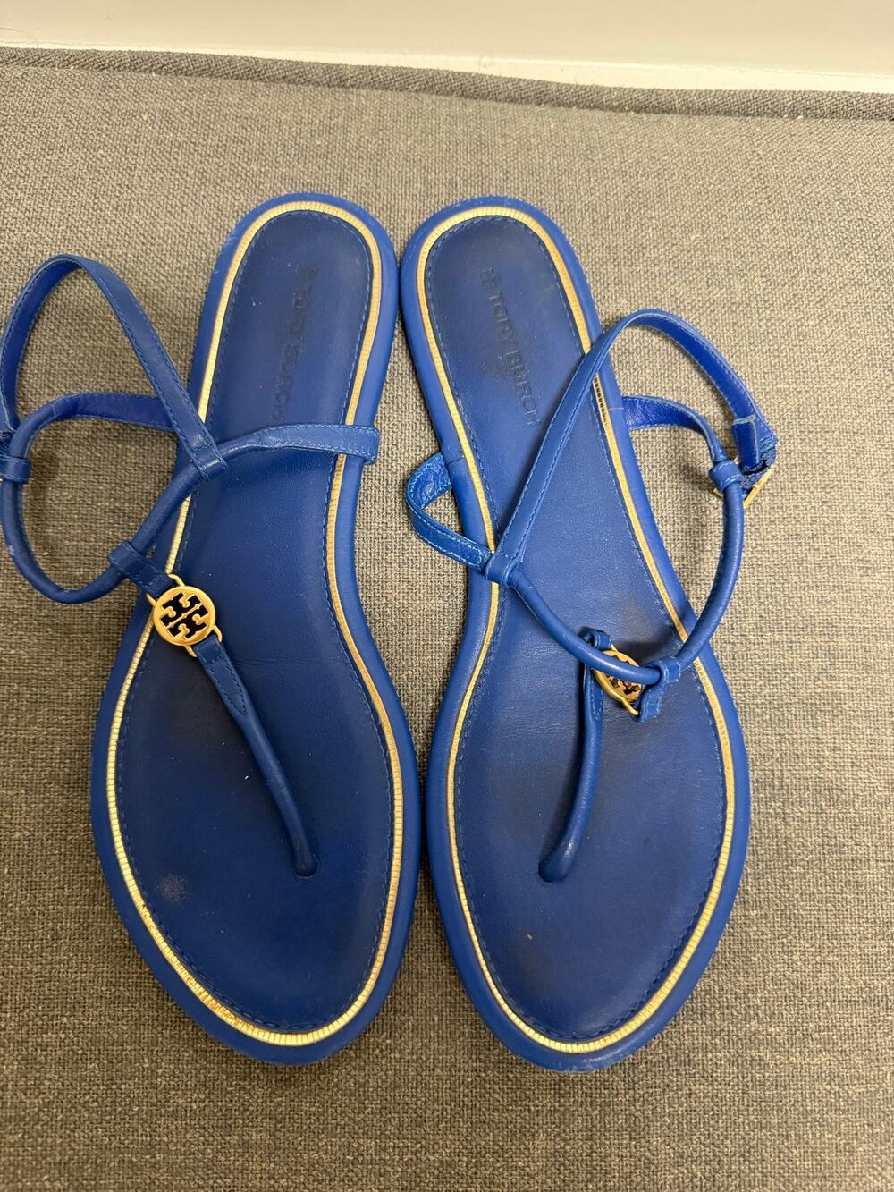 Tory Butch Emmy Demi Blue Flat Sandals Shoes Women Size 8.5